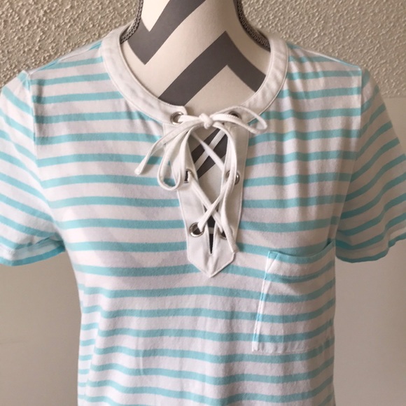 🚨CLOSET CLOSING🚨 Nautica Blue/White Stripe Lace Up Front Top - Picture 4 of 6